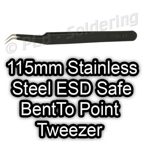 115mm Stainless Steel ESD Safe Bent to Point Tweezer