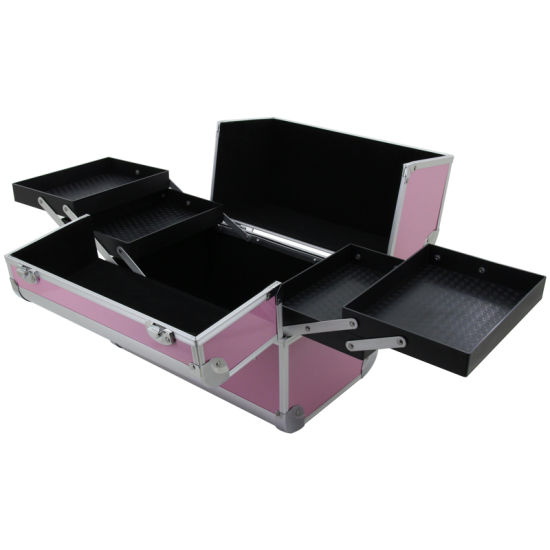 Pink Make-up, Cosmetic, Vanity Case with Fold out Trays 310 X 270 X 210mm